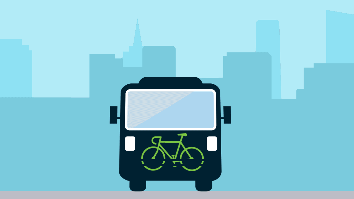 Animation highlighting the unique features of the BRT buses including energy efficiency, bus extensions for better turn radius, and bike racks