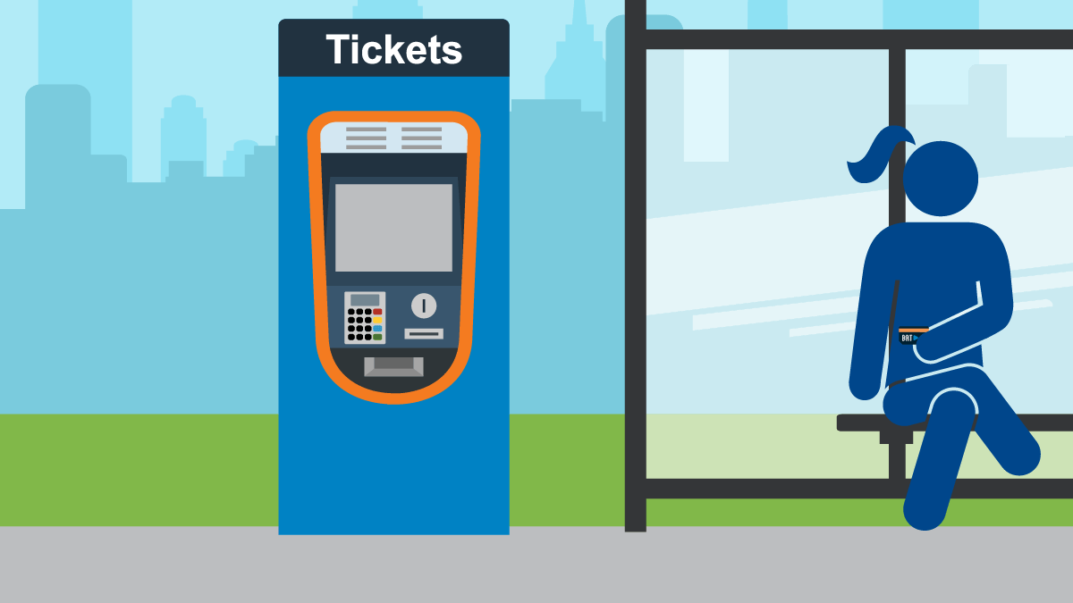 Animation of person buying a ticket before bus arrives