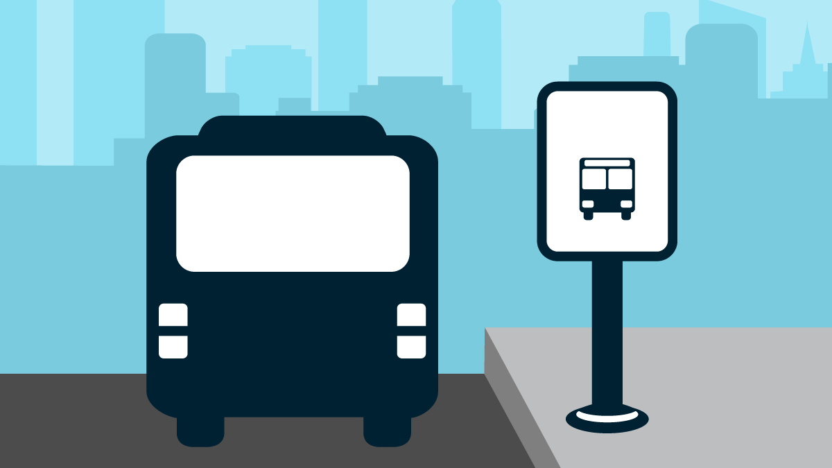 Animation of a bus and signs being rebranded