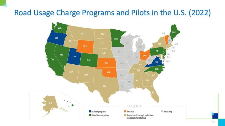 Road Usage Charge Programs and Pilots in the U.S. (2022)